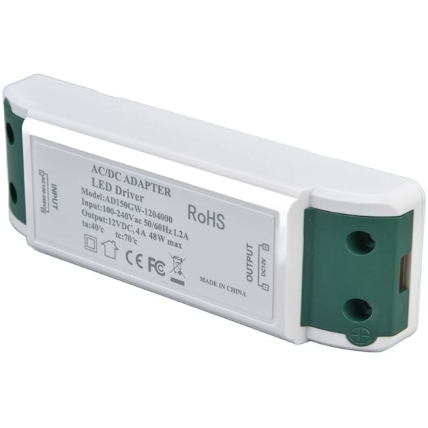 48W 4A Konstant Spänningsadapter, 12V DC LED Strömtransformator, 12V Strömförsörjning för LED från AC100‑240V