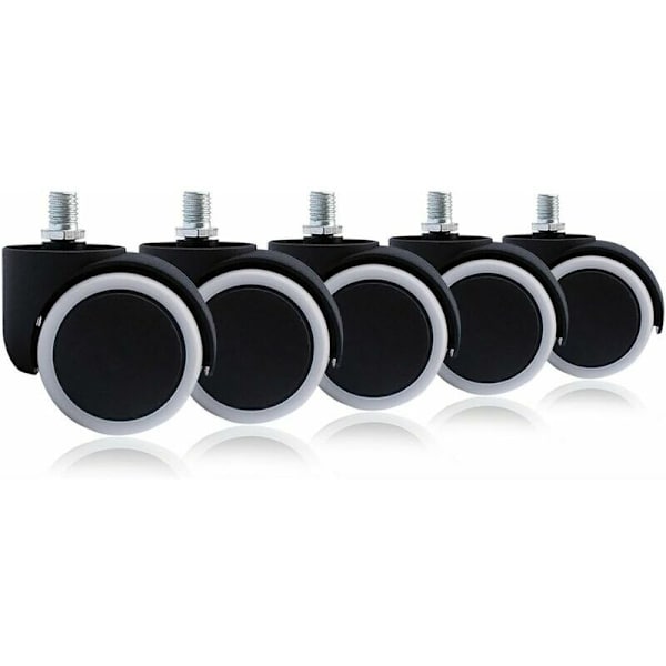 Lattian suoja kumiset toimistotuolin pyörät (5 kpl) 10 mm ruuvikierre 2\" musta/valkoinen