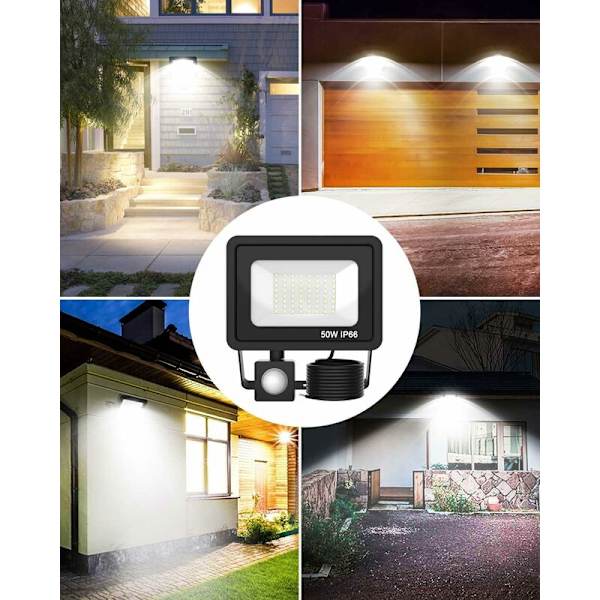 Mascot 2-delad LED-belysning med rörelsesensor 50W, 5000LM Utomhus LED-spotlight, Vattentät IP66 Utomhus LED-belysning, 6500K Kallt vitt Utomhus LED