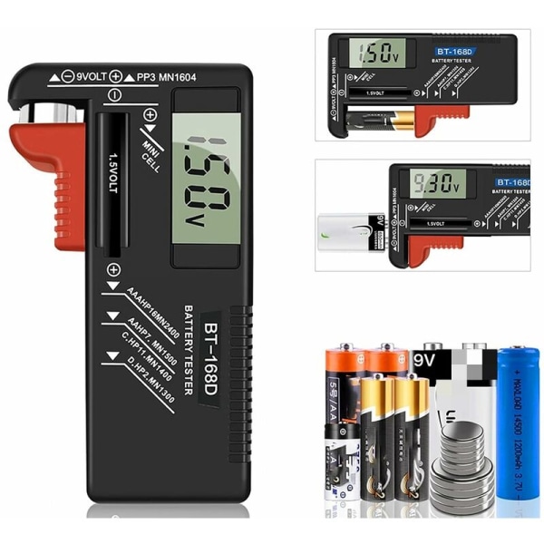 Digitalt batteritester, Universal batteritester, Batteritester, til AA, AAA, C, D, PP3, 9V, 1,5V, knapcelle batterier - Fungerer uden batterier