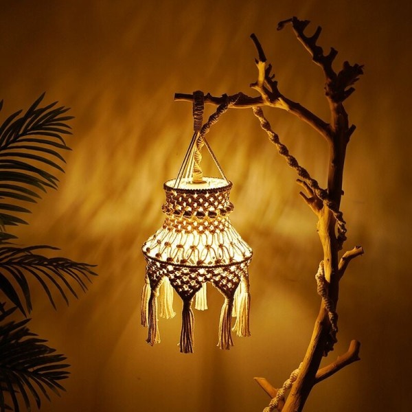 Boho Macrame Lampskärm Hängande Pendel Ljusskydd, Lampskärm för Sovrum Barnkammare Sovsal Heminredning