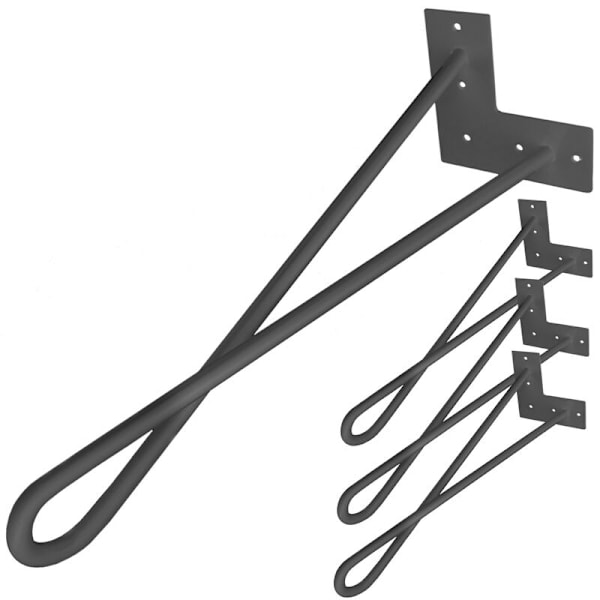Bordben til møbler og skrivebord i stål 2 stænger 41 cm sort 4-pak loop model