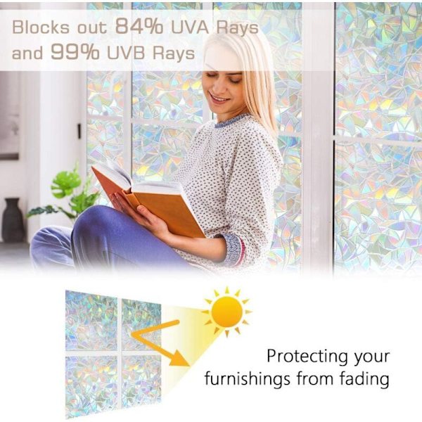 Elektrostatisk Vindusfolie Regnbueeffekt, Dekorativ Anti-Kikkehull Vindusfolie, Anti-UV 3D Vindusfolie, Lystette Vindusfolie Ideell for Soverom, Kontor,