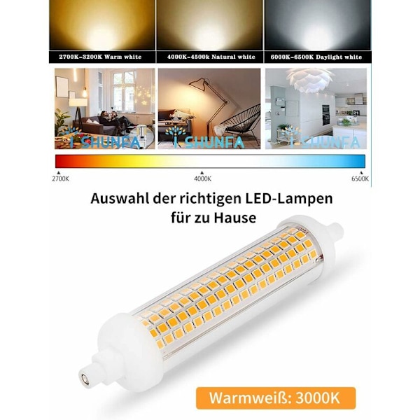 2-pak R7s 118mm LED-pære Dimbar Varmt Hvit 3000K 20W tilsvarer 100W AC 230V 2000lm J-type 180°
