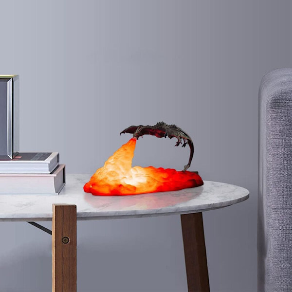 Ilddrage-lamper, 3D-trykte vulkan-drage-lamper USB-genopladelig månenatlys, bordlampe