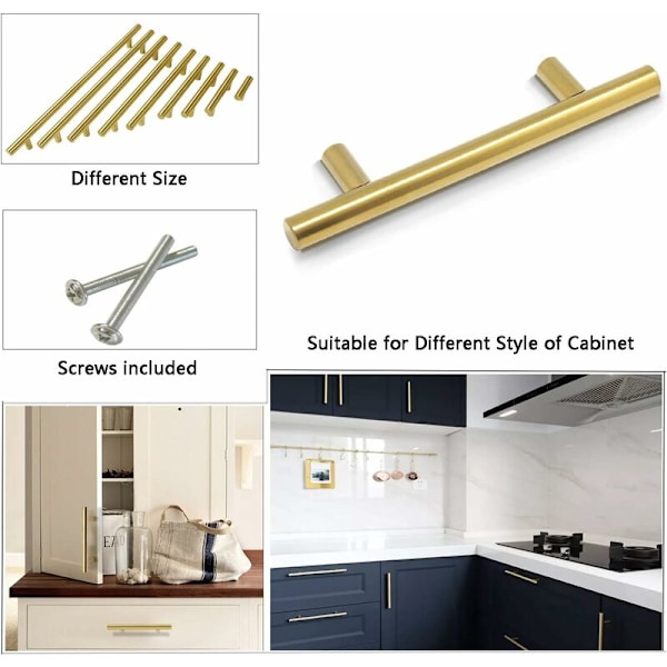 Børstet Messing Køkken Skabsdørsgreb Rustfrit Stål T-Formet Knapper Centerafstand 96MM - 1 stk