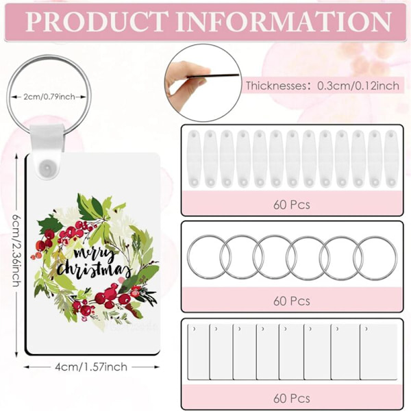 180 Bulk Sublimation Nyckelringar, Dubbelsidig Värmeöverföring Sublimering Dekorativa Ämnen, Lämplig för DIY