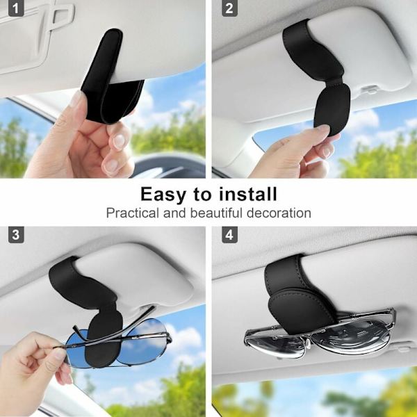 Solbriller Holder til Bil, 2 Solbriller Holder i PU Læder Magnetisk Solbriller Port Solskærm, Visor Brilleholder Universal Biltilbehør, Sort