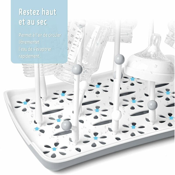 Babyflasketørker med avtakbar vannbrett, Ideell babytørker for flasker, smokker, kopper, pumpedeler og tilbehør (grå)