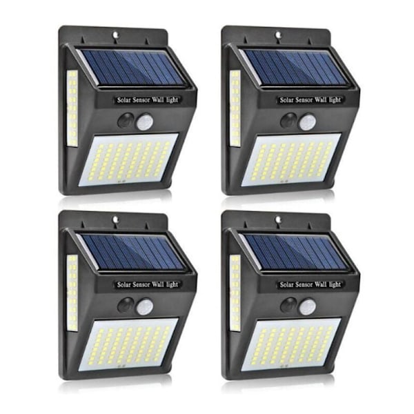 Solcellelamper til utendørs med bevegelsessensor, 4-pakning 100LED Solcellelys IP65 Vanntett 1200mAh Utendørs Spotlight, Trådløs Sikkerhetsveggbelysning