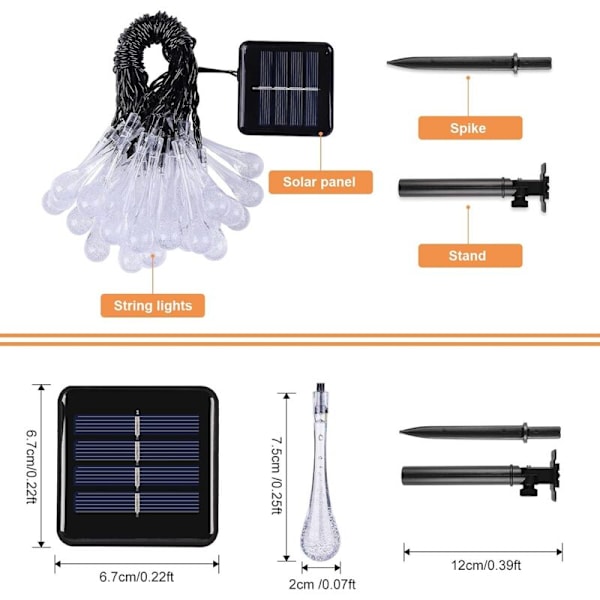 Julelysguirlander, Udendørs Solcelledrevne Julelysstreng Multifarvet 40LED 6.8m Feelygter Vanddråbe Regnvandtæt Lysdekoration Ho