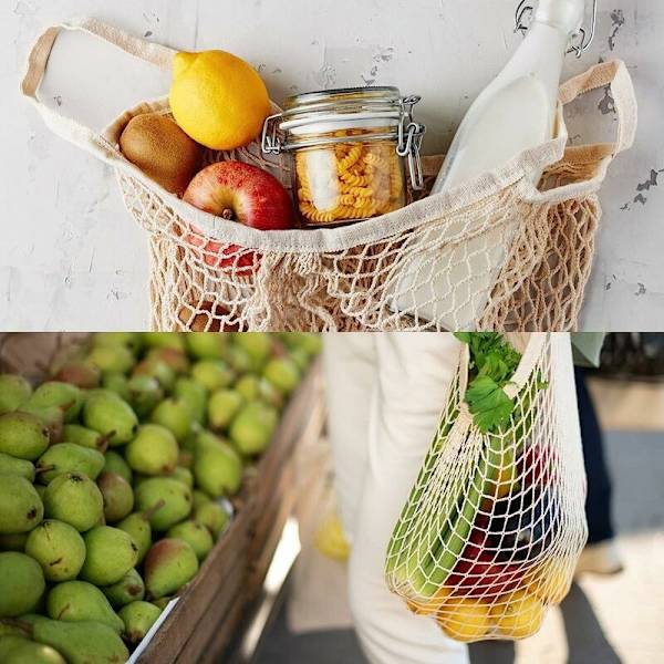 Tukkumyynti kannettava puuvillaverkko kassi ostoskassi supermarket vihannes- ja hedelmäpussi ostoskassi ontto kudottu pussi