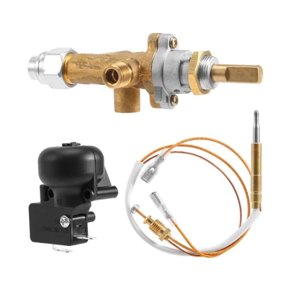 Gassvarmer for terrasse, kontrollventil, termoelement, sensor, propandumpbryter, knapp, brannpanne, kontroll, sikkerhetspilot, portmontering