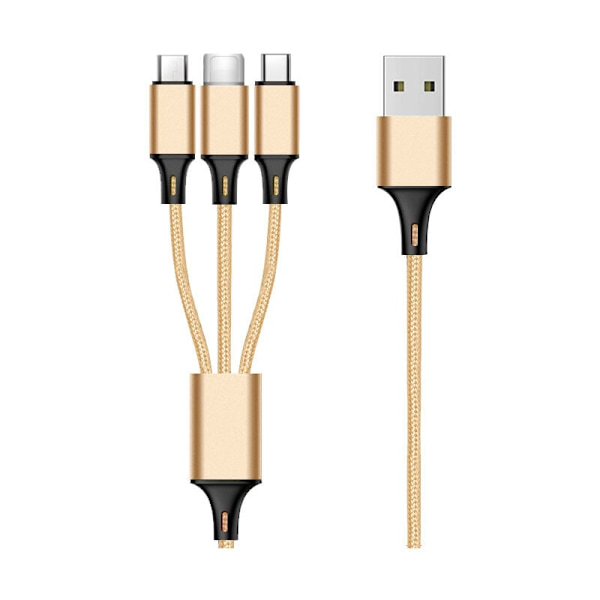 Multi USB-kabel, 3-i-1 Multi USB-laddningskabel Nylonflätad Snabbladdning - 1,2M, Guld-DENUOTOP