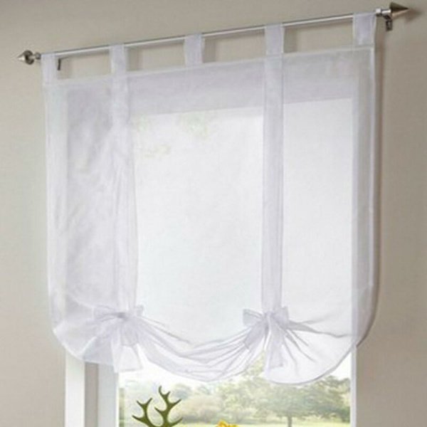- 1 stk. Romersk gardin Bedårende knude siddende soveværelse stil broderet Voile vindue - Hvid - 140cmx140cm-Sunny