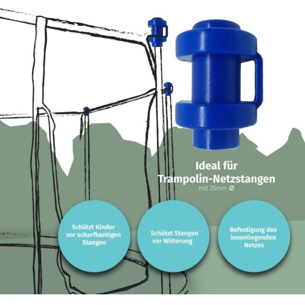 8 stk Trampoline Net Pole End Caps for Trampoline Net Pegs, Safety Net Replacement Part, 25mm, Blå