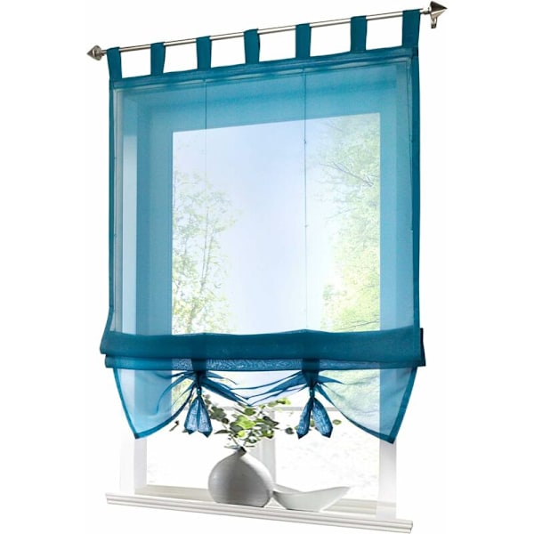 Romersk rullegardin med løkkegardiner Køkken Romerske rullegardiner Gennemsigtige rullegardiner med blind løkke Moderne Voile Blå BxH 60x155cm 1stk
