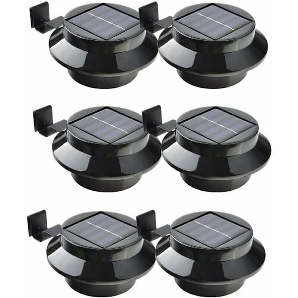 6-pack solcellsdrivna LED-lampor för takränna, staket, trädgård, vägg, svart.