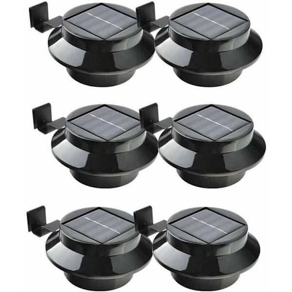 6 Pak Solcelled LED Lys til Tagrende, Havehegn, Vægge, Sort