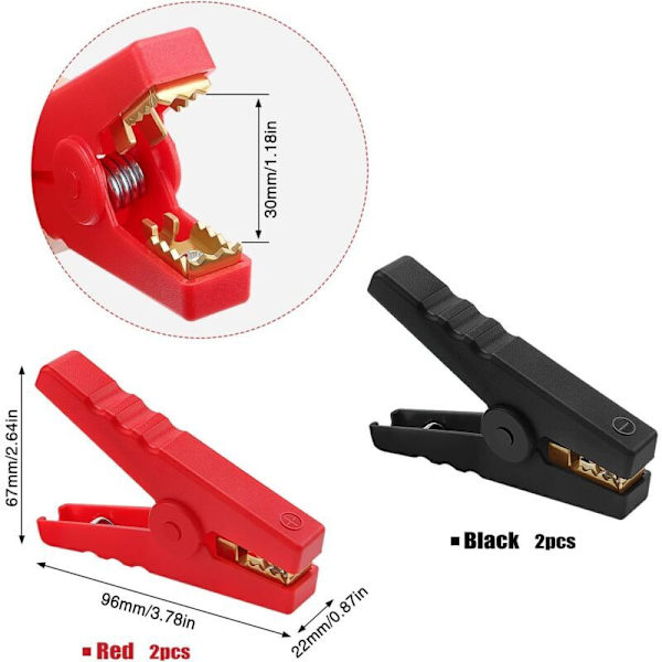 4 stk. 100A batteriklemmer, kobberbilbatteriklemme, bilstartklemme, til bilbatteriopladere (96mm, rød + sort)
