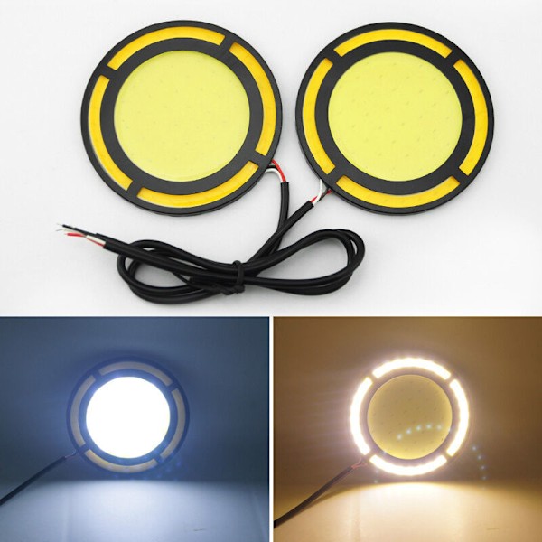 2 stk. Bil Gule Hvite Cob Led Dagskjørelys Pære DRL Tåkelys