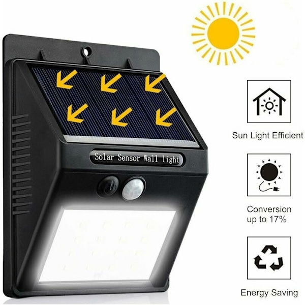 2-pakks LED Solcellehagelys Trådløst, 20LED Utendørs Vanntett Bevegelsessensorlys med Tre Smarte Moduser, Utendørs Solcellelys for Hage, Patio