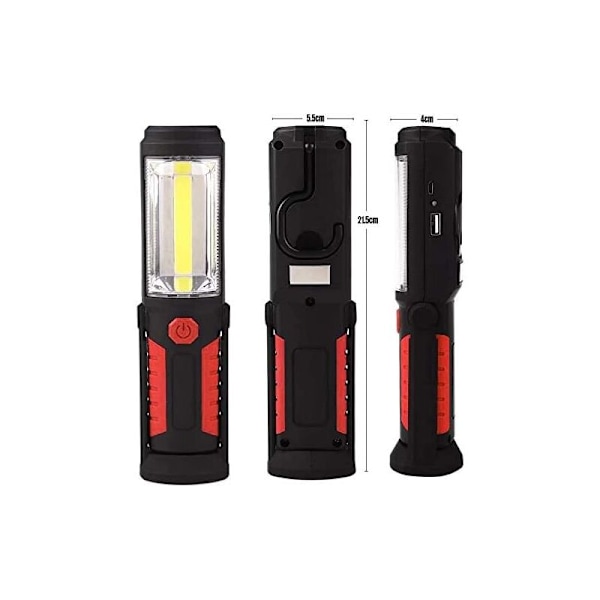 Handsfree LED-ficklampa [2018 NY VERSION] 3W COB LED Arbetslampa 2 i 1 Camping/Vandring/Bil/Garage/Workshop Fackla Två Belysningslägen Röd