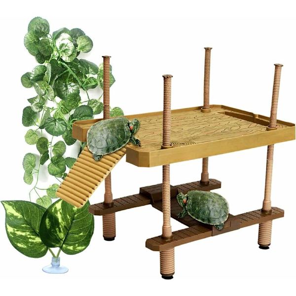 Skildpadde Frø Flydende Platform, Akvarium Hvileplatform, Skildpadde Flydende Platform med Rampe Stige, til Amfibie Skildpadde Tank Akvarium Ornament (Hele