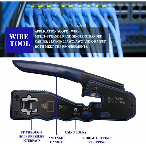 Ethernet RJ45 Pass Through Crimpverktyg Set med CAT6 RJ45 Pass Through Ethernet 50U Modulära Pluggar Pack om 25