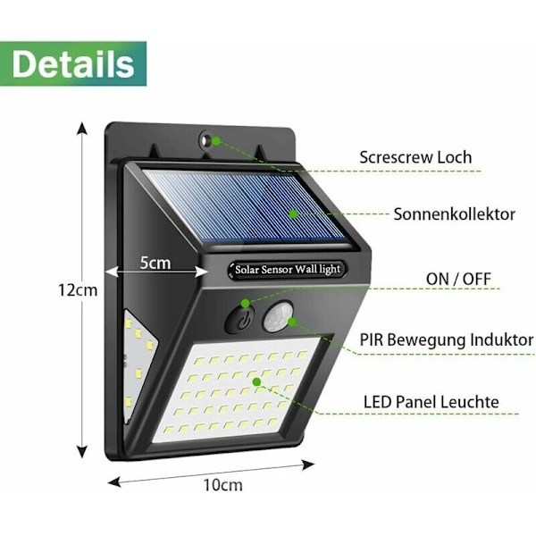Solcellsdrivna Utomhuslampor, 50 LED Solcellsdrivna Utomhuslampor med Rörelsesensor 270Ḟ Superljus Sollampa, Säkerhetsvägglampa 3 Lägen Vattentät Vägglampa