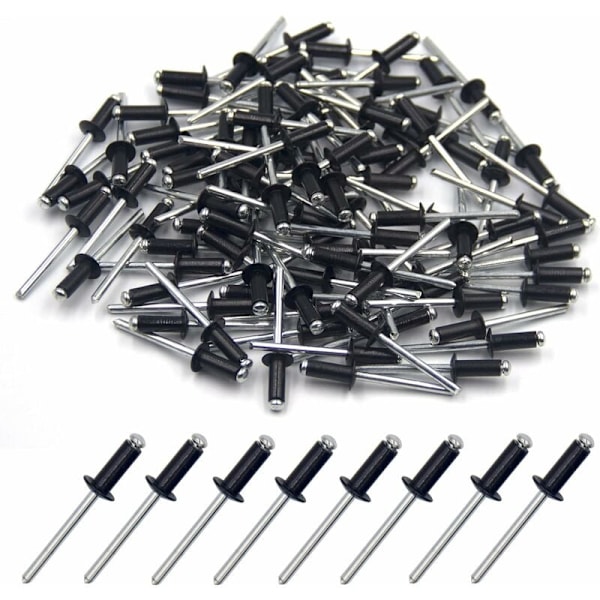 100 st Aluminium Blindnit 4,8 x 12 mm, Öppna Blindnit, Popnit, Förpackning med 100 st (Svart)