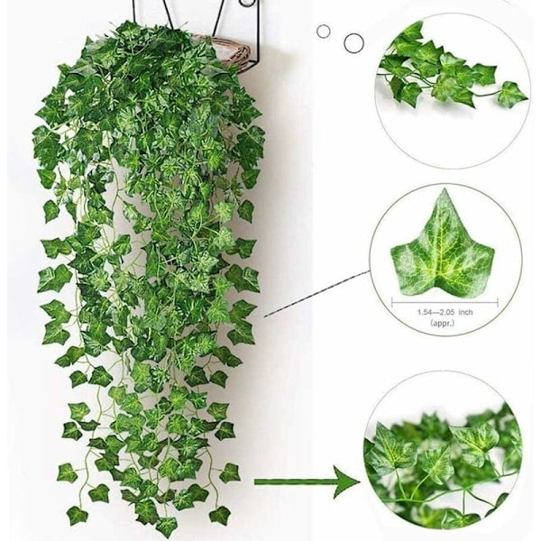Konstgjord murgröna, [1 ST] 2M bladsträngljus, konstgjorda växter med 20 LED-lampor och gröna blad, vinranka LED-strängljus för trädgård, gård, hem, uteplats