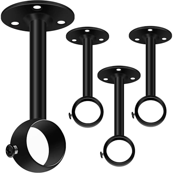 Sæt med 4 Loftgardinstangsbeslag, Sort - 25 mm - Robust Metal - til Gardinstang, Garderobe, Rustfrit Stål Loftgardinstangsbeslag