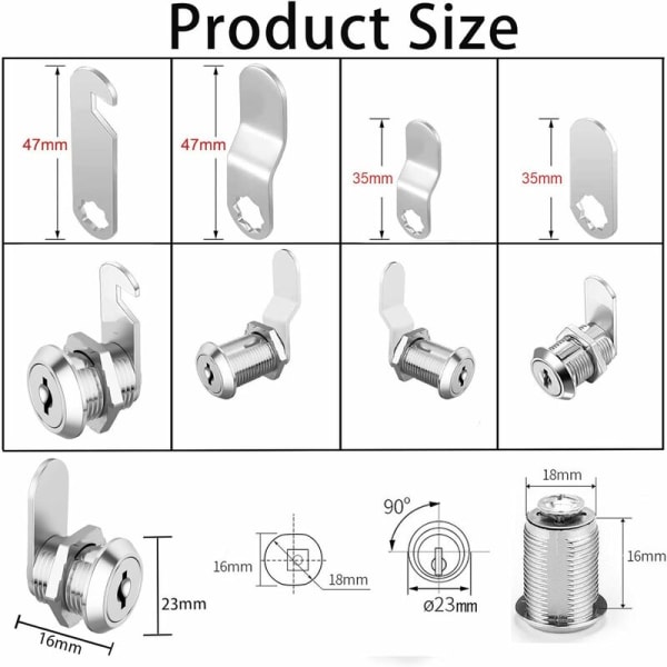 Cylinder 16mm Säkerhetslås för Brevlåda med 5 Olika Låsplattor och 2 Nycklar, Skåp Kamlås, Skåp, Verktygslåda, Arkivskåp