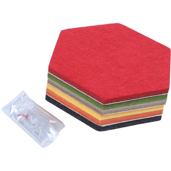 Opslagstavle Opslagstavle Hexagonal Direkte Filt 6 Farver Korktavle Vægdækning Selvklæbende Fliser til Foto Memo Display (7X6.1X0.32 Tommer)