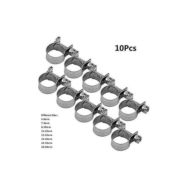 10 st tunga rostfria bränsleslangklämmor 6mm-20mm valfri storlek för VVS (13-15mm)