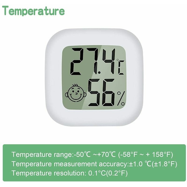 HYY AR Mini LCD Digital Inomhus Termometer Hygrometer Temperatur och Luftfuktighet Hög Noggrannhet Bärbar 50℃70℃ 10%99%RH (Vit) 3 st
