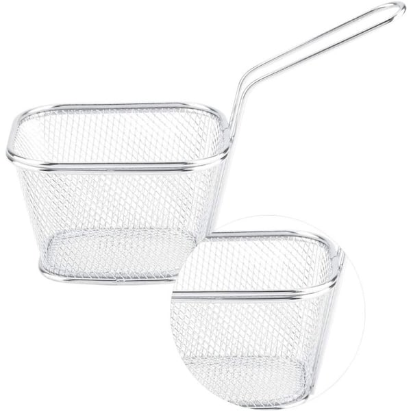 Pommes frites-kurver, 1 stk Mini kurv i rustfritt stål med håndtak for pommes frites, chips, reker, poteter.