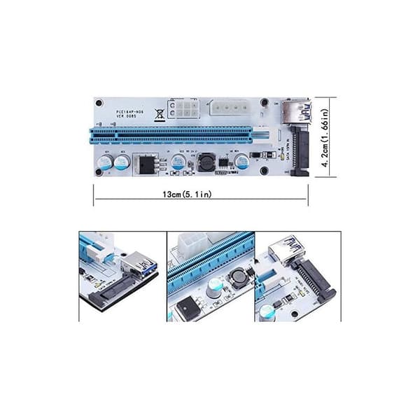 008S 1X til 16X VGA-kort forlengelseskabel PCI-E DC-DC 60cm USB 3.0-kabel Riser-kort Riser-adapterkort for datamaskin