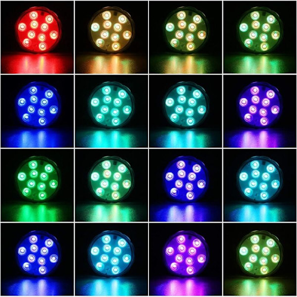 Dekorative Farverige Landskabslys Vandtætte Led Belysningssæt af 4 Multifarvede RGB Nedsænkelige Lamper med Fjernbetjeninger, Ideel til Akvarium Ba