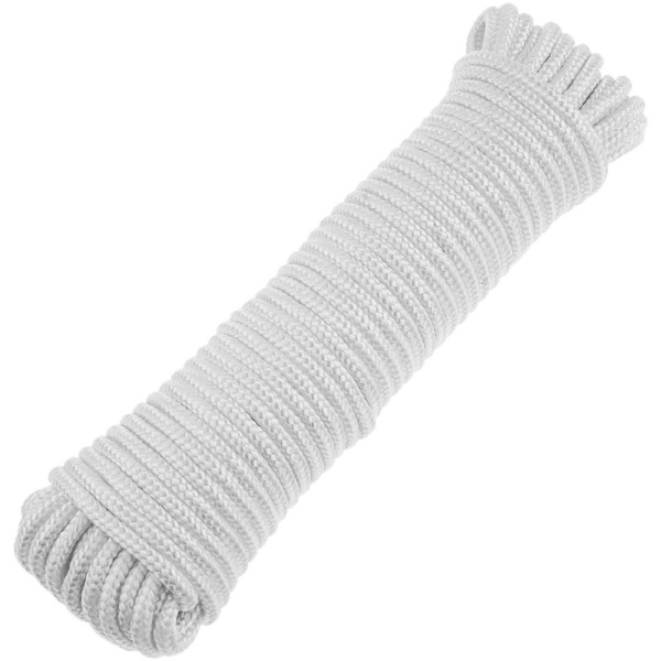 10 m x 6 mm hvit polyester flettet tau