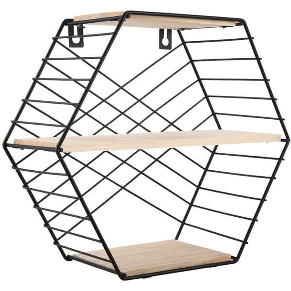Gitterophængskrog Soveværelse Display Rack Hexagonal 3 Lags Rack Organizer Jernkunst Sort