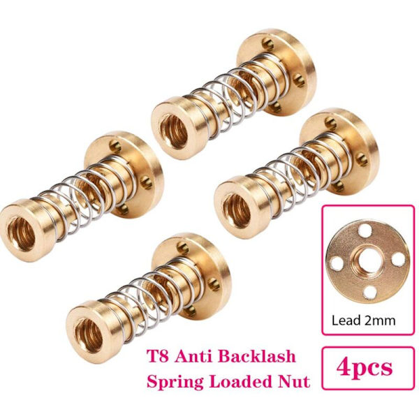 T8 Anti-Fjädermutter Stigning 2mm, Mm Elimineringsutrymme för 8 Trådad Stångskruv (4-pack)