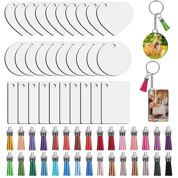 Sublimering Nøglering Blanks med Varmeoverførsel MDF Blank 3 Former Tassels Vedhæng Nøgleringe med Kæde
