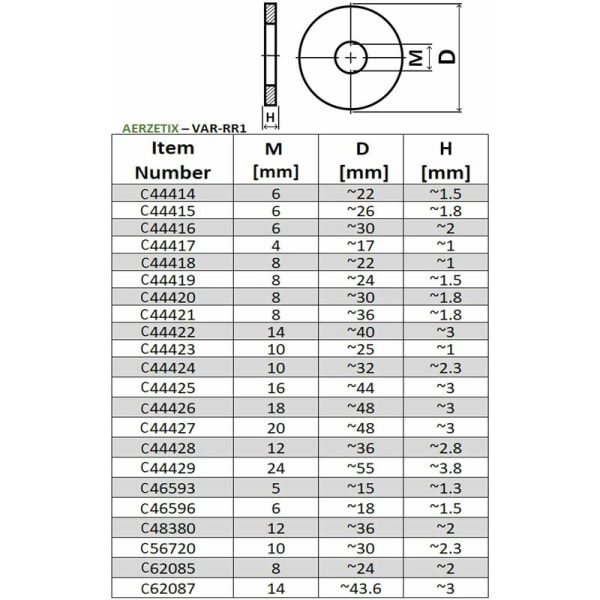 C62085 - Set med 20 breda brickor - M8x24mm H 2mm - i zinkpläterat stål DIN9021