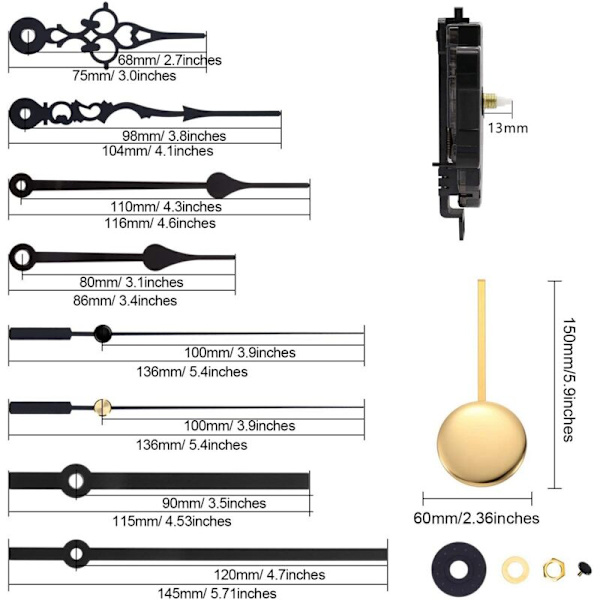 2 st DIY Pendelurverk för Klocka ûr6 Par Olika Visare Kit