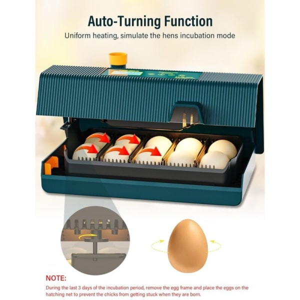 10 Ägg Automatisk Äggkläckningsmaskin, Äggkläckningsmaskin, Automatisk Kläckningsmaskin Automatisk Äggvridare, Temperaturkontroll och Fuktighetsdisplay