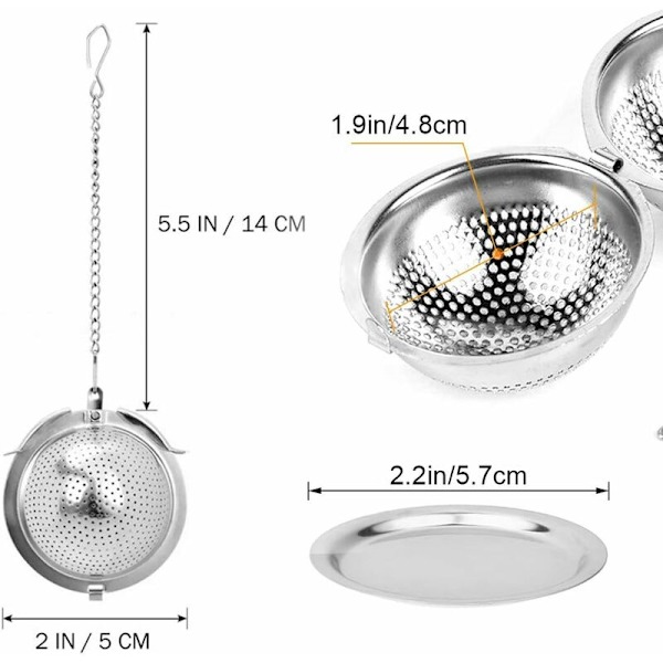 2 stk. Teinfuser, Teefilter Fint Hul Rustfrit Stål Teinfuser Te Si, med Drypbakke, Kæde Hængsel, til Te Krydderier Sæsoning