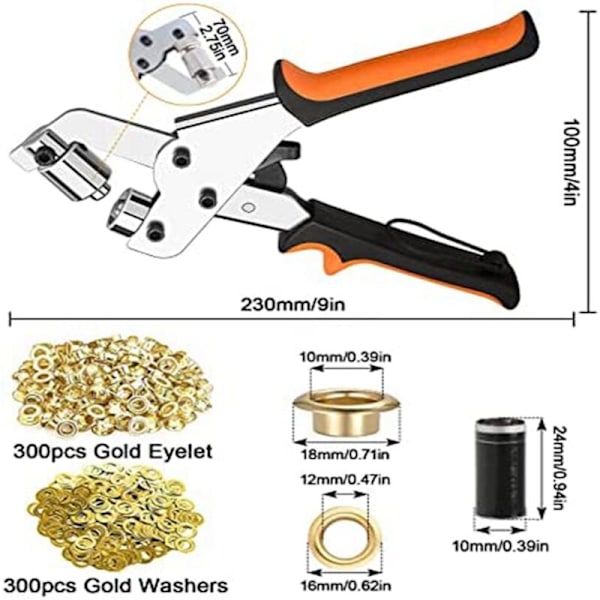 Öglettång för presenningar, öglettång med 300 öljetter (diameter 10 mm), öglettång 10 mm för läder, tyger