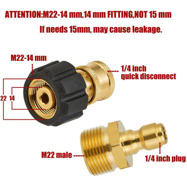 Adaptersett for snøskumrenser M22 til 1/4 tommers tilkobling, 5000 PSI